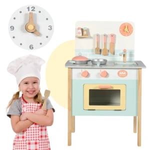 Cocina Infantil de Madera con Reloj y Accesorios Verde