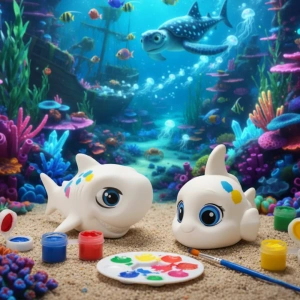 Baby Fish, Shark and Dino - Coloreable + Temperas